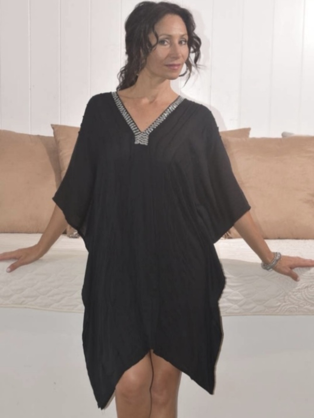 Swim Coverup V-Neck Embellishments Coverup Dress Black Coco Kai NEW - Picture 5 of 15